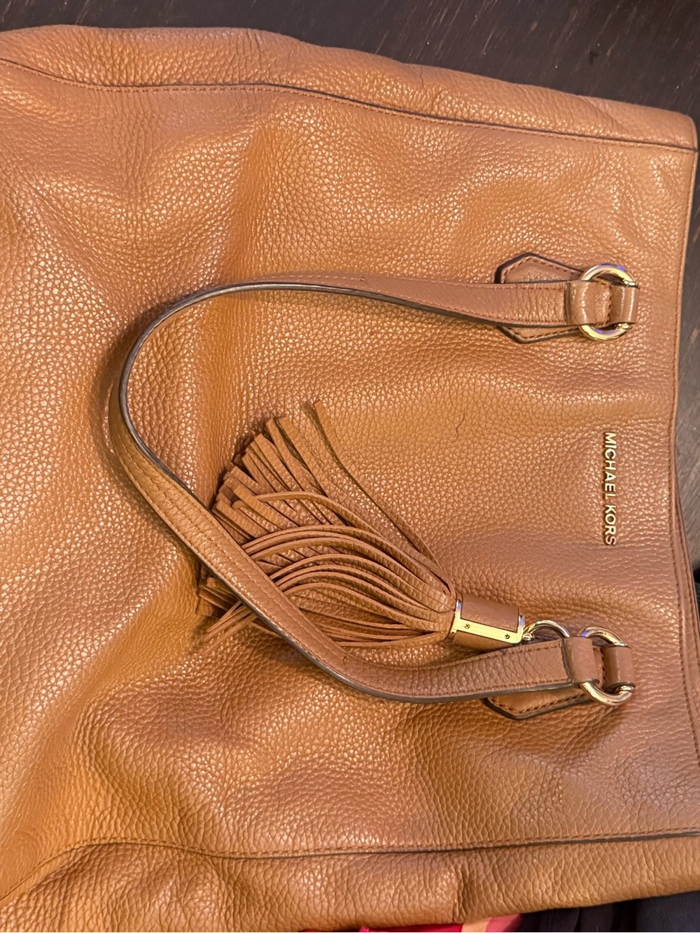 Michael Kors Cognac Pebbled Leather Tassel Tote